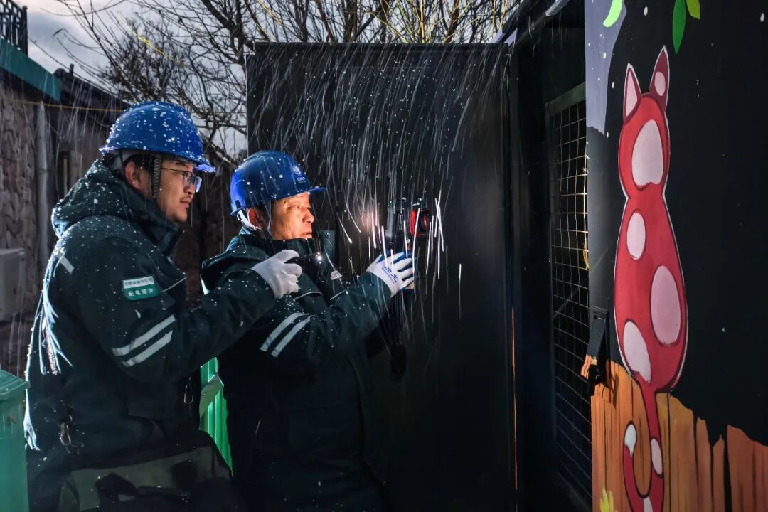 国网诸城市供电公司工作人员在皇华镇蔡家沟村2号台区开展夜巡测温